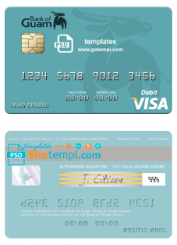 editable template, Palau Bank of Guam visa debit card, fully editable template in PSD format