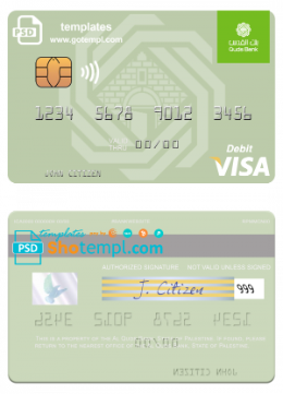 editable template, Palestine Al Quds Bank visa debit card, fully editable template in PSD format