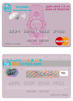 editable template, Palestine Bank of Palestine mastercard, fully editable template in PSD format