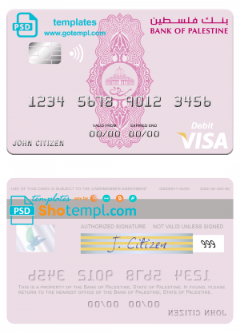 editable template, Palestine Bank of Palestine visa debit card, fully editable template in PSD format