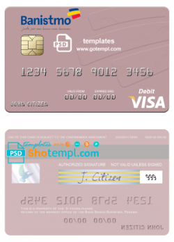 editable template, Panama Banco Banistmo visa debit card, fully editable template in PSD format