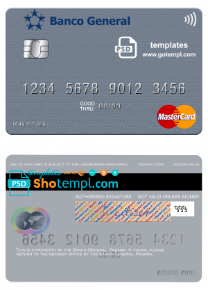 editable template, Panama Banco General mastercard credit card template in PSD format