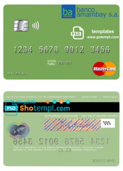 editable template, Paraguay Banco Amambay mastercard credit card template in PSD format