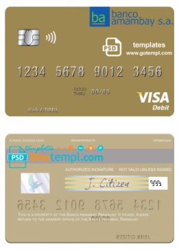 editable template, Paraguay Banco Amambay visa debit card template in PSD format, fully editable