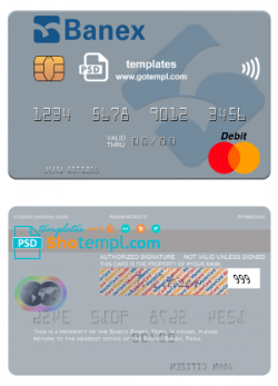 editable template, Peru Banco Banex mastercard credit card template in PSD format