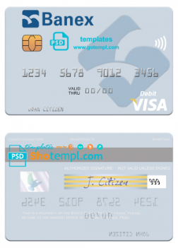 editable template, Peru Banco Banex visa debit card template in PSD format, fully editable