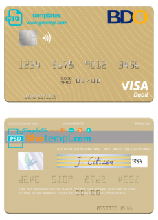 editable template, Philippines Banco de Oro visa debit card, fully editable template in PSD format
