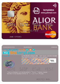 editable template, Poland Alior Bank mastercard, fully editable template in PSD format
