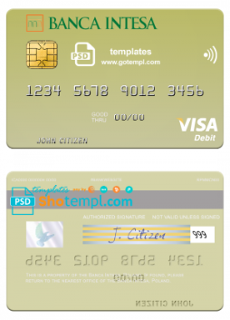 editable template, Poland Banca Intesa visa debit card, fully editable template in PSD format