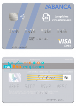 editable template, Portugal Abanca visa debit card, fully editable template in PSD format