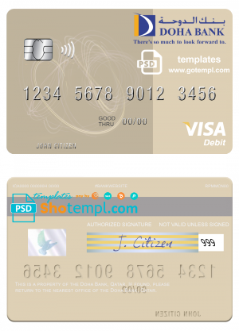 editable template, Qatar Doha Bank visa debit card, fully editable template in PSD format