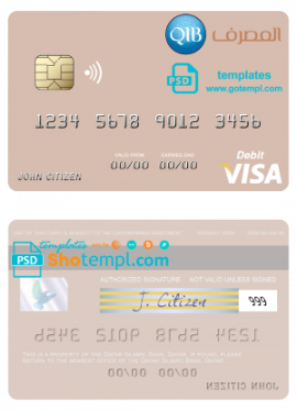 editable template, Qatar Islamic Bank visa debit card, fully editable template in PSD format