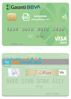 editable template, Romania Garanti BBVA visa debit card, fully editable template in PSD format