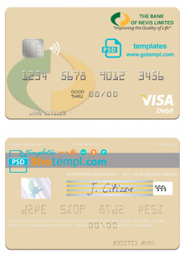 editable template, Saint Kitts and Nevis Bank of Nevis visa debit card template in PSD format