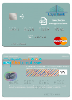 editable template, Saint Lucia Loyal Bank Limited mastercard credit card template in PSD format