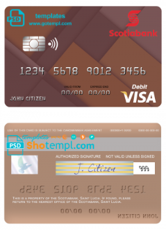 editable template, Saint Lucia Scotiabank visa debit credit card template in PSD format