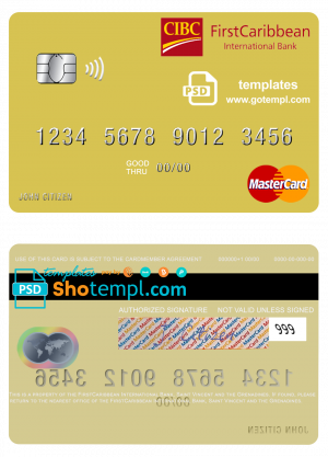 Saint Vincent and the Grenadines FirstCaribbean International Bank mastercard credit card template in PSD format