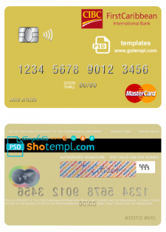 editable template, Saint Vincent and the Grenadines FirstCaribbean International Bank mastercard credit card template in PSD format