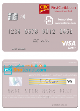 editable template, Saint Vincent and the Grenadines FirstCaribbean International Bank visa debit card template in PSD format