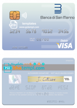 editable template, San Marino Banca di San Marino visa debit card template in PSD format