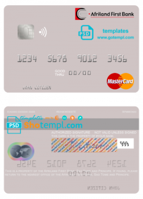 editable template, Sao Tome and Principe Afriland First Bank mastercard template in PSD format