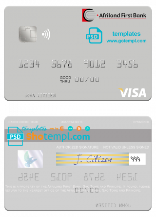 editable template, Sao Tome and Principe Afriland First Bank visa debit card template in PSD format