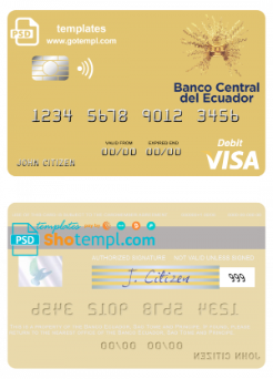 editable template, Sao Tome and Principe Banco Ecuador visa debit card template in PSD format