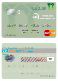 editable template, Saudi Arabia The National Commercial Bank mastercard template in PSD format