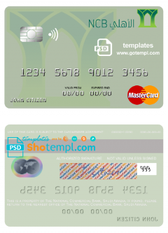editable template, Saudi Arabia The National Commercial Bank mastercard template in PSD format
