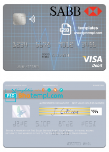 editable template, Saudi Arabia The Saudi British Bank visa debit card template in PSD format
