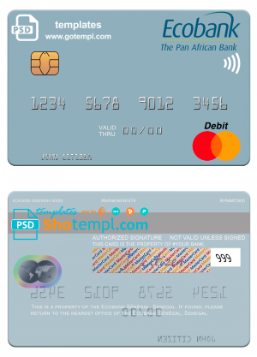 editable template, Senegal Ecobank Sénégal mastercard template in PSD format