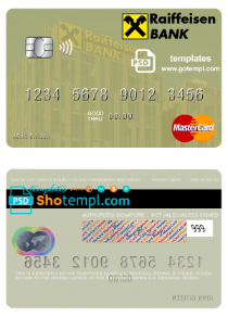 editable template, Serbia Raiffeisen banka a.d. Beograd mastercard template in PSD format