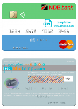 editable template, Sierra Leone National Development Bank mastercard template in PSD format