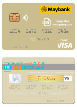 editable template, Singapore Maybank Singapore visa debit card template in PSD format
