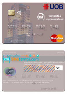 Singapore UOB Singapore mastercard template in PSD format