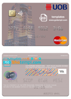 editable template, Singapore UOB Singapore mastercard template in PSD format