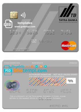 editable template, Slovakia Tatra Banka mastercard template in PSD format