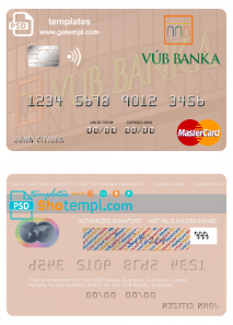 editable template, Slovakia VÚB Banka mastercard template in PSD format