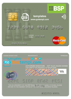 editable template, Solomon Islands BSP Bank mastercard credit card template in PSD format