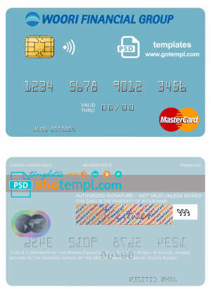 South Korea Woori Financial Group mastercard credit card template in PSD format