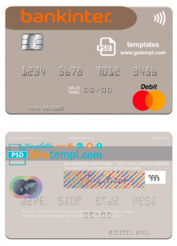 editable template, Spain Bankinter bank mastercard credit card template in PSD format