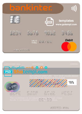editable template, Spain Bankinter bank mastercard credit card template in PSD format