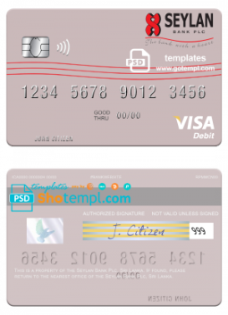 editable template, Sri Lanka Seylan Bank Plc visa debit card template in PSD format