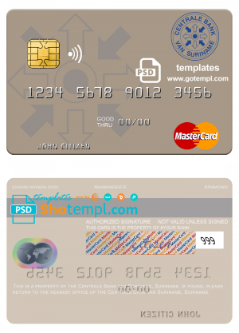 editable template, Suriname Centrale Bank van Suriname mastercard template in PSD format