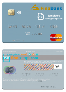 editable template, Suriname Finabank N.V. mastercard template in PSD format