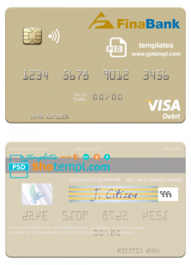 editable template, Suriname Finabank N.V. visa debit card template in PSD format