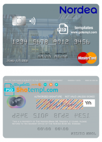 editable template, Sweden Nordea Bank AB mastercard template in PSD format