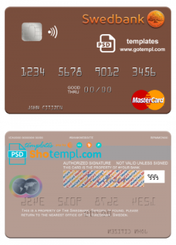 editable template, Sweden Swedbank mastercard template in PSD format