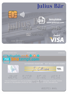 editable template, Switzerland Julius Baer Group AG visa debit card template in PSD format