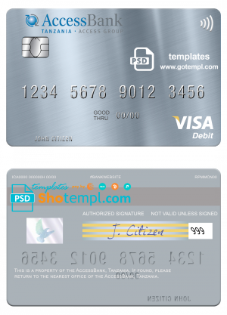 editable template, Tanzania AccessBank visa debit card template in PSD format